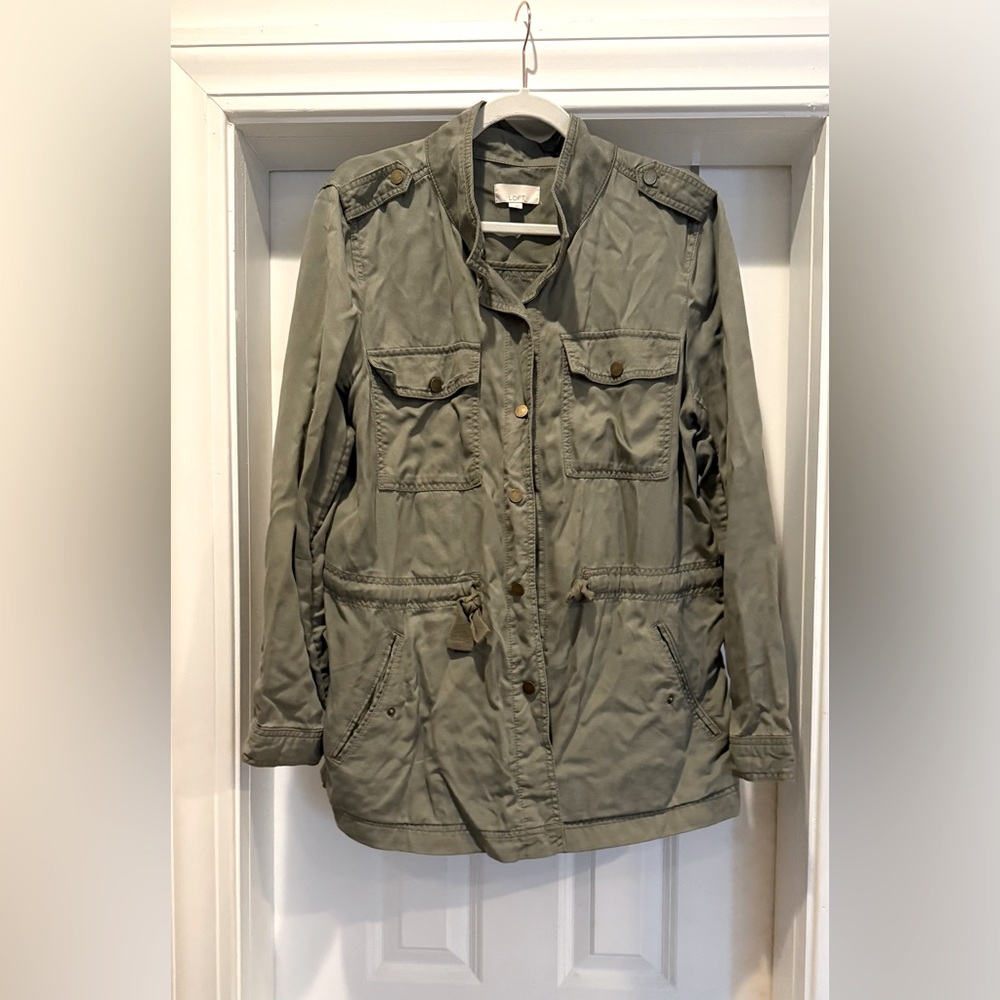 LOFT Green Utility Jacket with Collared Neckline